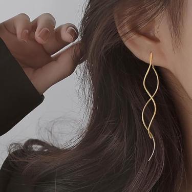 Imagem de Brincos pendentes de ouro para mulheres, brincos de corrente longa 14K pendurados delicadamente elegante com borla para casamento, joias modernas, presentes de Natal, One Size, Cobre, Sem pedra