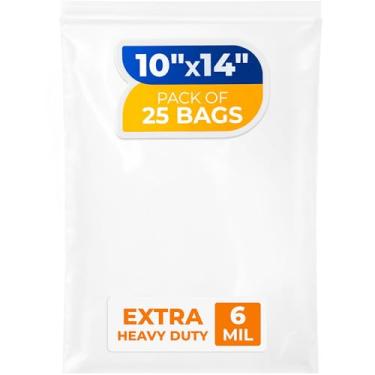 Imagem de Paclord Sacos médios com fecho de zíper de 25,4 cm x 35,5 cm, 6 mil (pacote com 5) – Sacos plásticos reutilizáveis resistentes – transparentes, resseláveis, à prova d'água – para armazenar e organizar