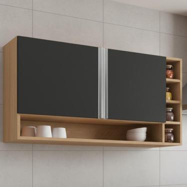 Imagem de Armario Aereo 2 Portas 105 Cm Vanessa Amendoa Preto Reajl Moveis