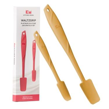 Imagem de Kitchen Mama Conjunto de pote e espátula de lata de silicone WaltzGrip Platinum: resistente ao calor, lavável na lava-louças, aderência ergonômica, perfeito para misturar e raspar, panelas