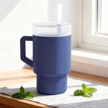 Imagem de Copo de silicone de 325 ml com alça, tampa rosqueada e canudo de silicone macio removível, garrafa de água reutilizável, presentes para meninos e meninas