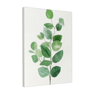 Imagem de Dutpurly Emoldurado 12x16 polegadas Eucalyptus Leaf Bunches Slender Branches Wall Art Realistas Aquarela Pinturas em Tela, Lindas Plantas Verdes, Decoração de Quarto Realista, Pronto para Pendurar