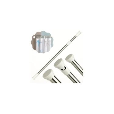 Imagem de Barra para Cortina de Banheiro Ajustável, Extensível 70x120cm, Branco, Metal e Plástico, Telescópica, Instalação sem Furos