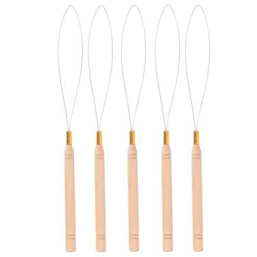 Imagem de Kit de agulha para extensão de cabelo, 5 peças, cabo de faia antiderrapante, gancho para puxar, tufos e extensões de cabelo, conjunto de ferramentas profissionais