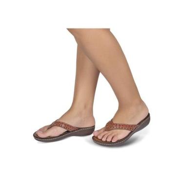 Imagem de Sandália Rasteira em Couro Conhaque - Flor d'couro, 35