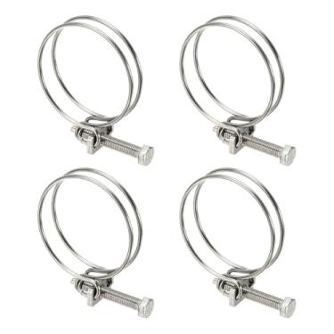 Imagem de HARFINGTON 4 peças de clipes de mangueira de fio duplo 45-50 mm 304 braçadeiras de tubo de fio ajustáveis de aço inoxidável 304 com parafuso M6 prendedor de junta de encanamento para coleta de poeira