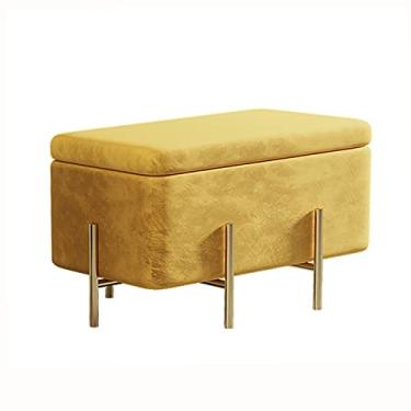 Imagem de FAMEOYA Luxuoso banco otomano de veludo com pés de metal, apoio para os pés otomano estofado contemporâneo, banco de armazenamento macio para quarto, banco de armazenamento de cama amarelo - 60 x 45 x