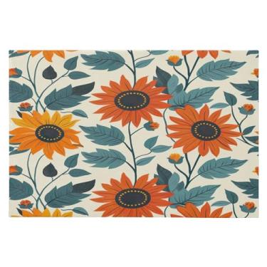 Imagem de Wassud Tapete de porta de girassol laranja 61 x 89 cm, tapete de área lavável antiderrapante com suporte de borracha, tapete macio e macio para sala de estar, quarto, entrada, entrada