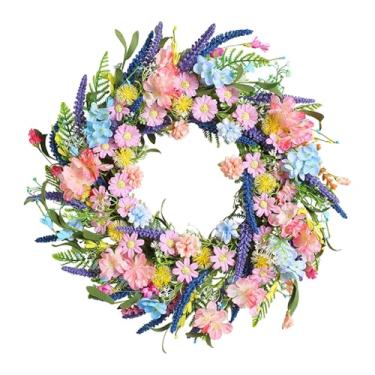 Imagem de Ioensy Guirlanda de Primavera/Verão para Porta de Entrada com Flores Coloridas, Decoração para Casa, Arranjo Floral Artificial Externo de 45 cm (17,72
