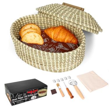 Imagem de Cesta de pão grande com pedra de aquecimento com tampa – Aquecedor de pão de terracota, cesta oval de pão de 31 x 21 cm com aquecedor – presentes para padeiros de Natal para anfitriãs aquecerem a casa