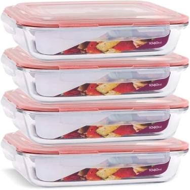 Imagem de Recipiente de vidro para armazenamento de alimentos com tampa de silicone, grande, hermetico - Cores sortidas