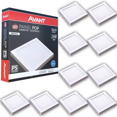 Imagem de Kit 10 Plafon Painel Led Avant Pop 24W Branco 6500K 1680 Lúmens Quadrado de Sobrepor 30x30cm Bivolt