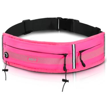 Imagem de MIER Cinto de corrida para homens e mulheres, pochete fina para celular, bolsa de corrida com clipe de maratona para caminhada, ciclismo, chaves, cartões e itens essenciais (rosa)