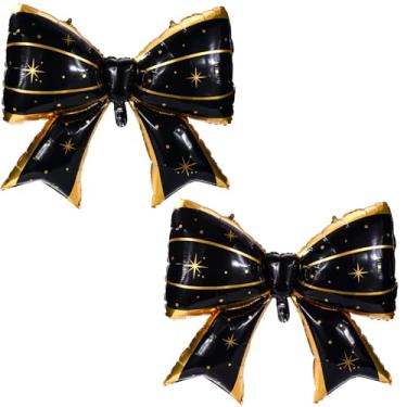 Imagem de 2 balões grandes de laço, decorações de festa com tema de laço, balões elegantes para decoração de festa de noivado de aniversário e casamento (preto com ponto de estrela)