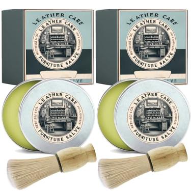 Imagem de KUNAL 2 peças de móveis para couro com escova, pomada de móveis de 113 g para restauração de madeira, conserto de assentos de carro e sapatos, novo polidor e condicionador de couro atualizado