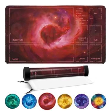 Imagem de FROGIGO Stellar Mountain Playmat for MTG – 24"x14" Red Lava Galaxy Game Mat with Play Zones & Prismatic Playmat Tube, Non-Slip Rubber for Magic The Gathering