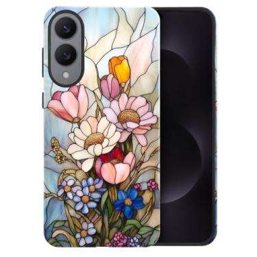 Imagem de heindiy Compatível com Samsung Galaxy S25 Edge, capa brilhante proteção completa à prova de choque anti-arranhões capa de TPU, capas para homem mulher - vintage margaridas selvagens tulipas e violetas