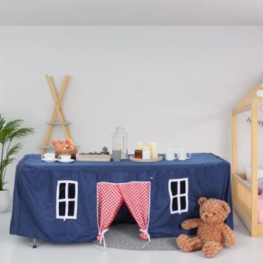 Imagem de Oudain Toalha de mesa grande de 3 m x 2,3 m, capa de barraca de mesa para casa de brincar em ambientes internos e externos para festa de aniversário, playground, sala de jogos, acessório (cores azul e