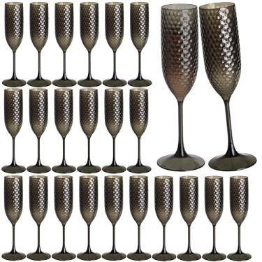 Imagem de Pacote com 24 taças de champanhe de plástico preto mimosa copos de champanhe inquebráveis copos de brinde de casamento copos de diamante reutilizáveis de 156 g copos de vinho copos vintage para
