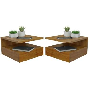 Imagem de KIT 2 Mesa de Cabeceira Suspensa com Gaveta e Prateleira Mesinha Suspenso,mesa de cabeceira,mesa de cabeceira quarto(Freijó)