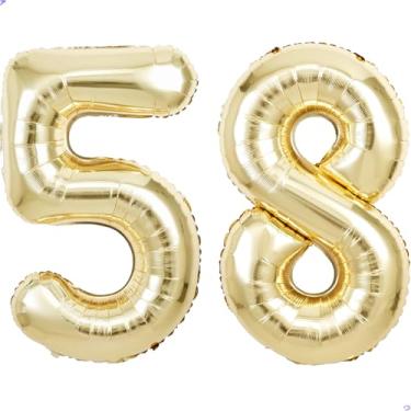 Imagem de Balão dourado champanhe número 58 85 para decorações de primeiro aniversário, 101,6 cm, ouro claro, balões de 58º aniversário de 85 anos, 58 balões, decoração de festa de aniversário, lembrancinhas de