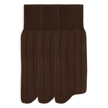 Imagem de Kit 3 Meias Mash Social Cano Longo Algodão Canelada 231.04, Marrom