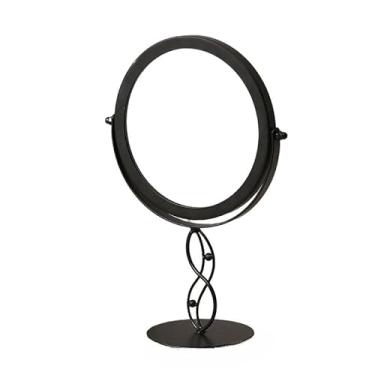 Imagem de Vaidade maquiagem espelho metal redondo giratório ouro preto casa decoração espelho led para senhoras maquiagem(Preto)