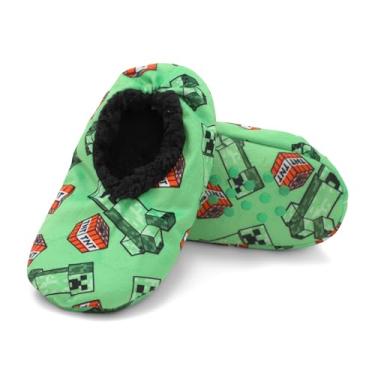 Imagem de Minecraft Creeper TNT Sherpa Forrado Snuggle Toes Pantufas de Pijama para Meninos com Pinça, Médio/Grande, Verde