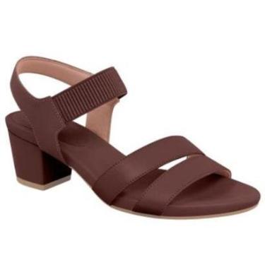 Imagem de Sandália Feminina Salto Bloco Couro Pinhão Usaflex Y8209-Feminino