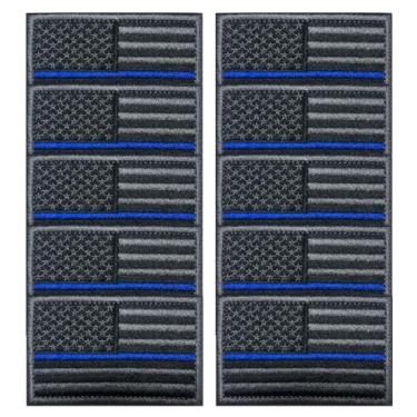 Imagem de 10 peças de patch tático da bandeira dos EUA de linha azul fina, emblema de uniforme bordado de gancho e laço para mochilas, chapéus, jaquetas, roupas