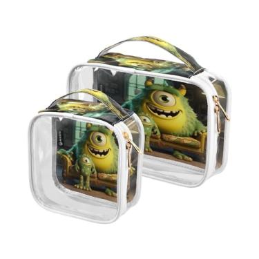 Imagem de GAIGEO Bolsa de cosméticos à prova d'água de Natal com estrelas e árvores, bolsas de maquiagem para viagens, bolsas de maquiagem para mulheres, pacote com 2, Monstro verde em um sofá - 1, one size