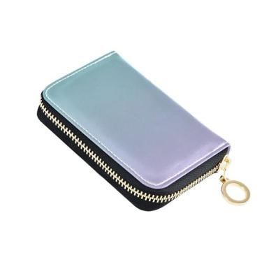 Imagem de Carteiras de couro femininas com bloqueio de RFID, porta-cartões de crédito, carteira masculina com bolso para moedas, verde azul, gradiente de glicínia