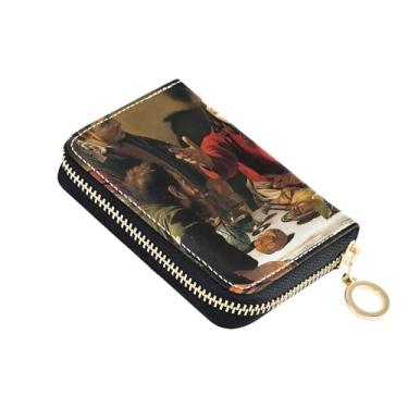 Imagem de Carteira de couro feminina com bloqueio de RFID com zíper e bolso para moedas, pintura Caravaggio Supper