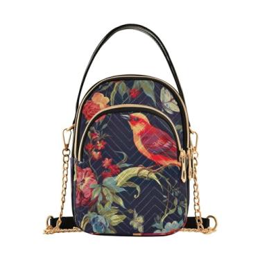 Imagem de Bolsa tiracolo feminina branca com bengala doce de Natal, bolsa transversal pequena com alça, bolsa de ombro transversal para mulheres, Pássaros e flores em um galho de árvore-2, One Size