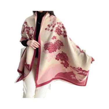 Imagem de Xale Feminino Quente De Tricô Imitação De Cashmere Com Franjas, Cachec