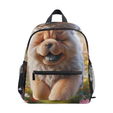 Imagem de GAIGEO Spring Floral Chow Chow Dog Backpacks for Toddlers Kids School Backpack for Girls with Front Pocket, Safety Whistle for Ages 3-8