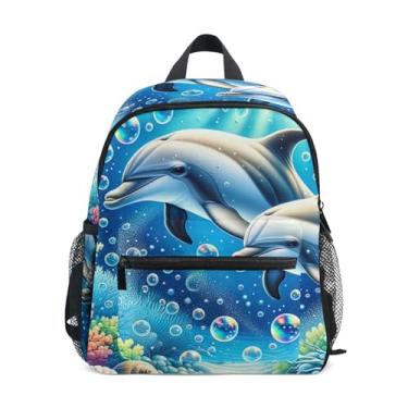 Imagem de GAIGEO Cute Dolphins Bubbles Seabed Toddler Backpack, 10x4x12 In, Mini Backpack for Toddler Girls Includes Water Bottle Pockets, Whistle Clip for Safety