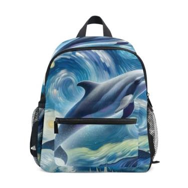 Imagem de Dolphin Starry Night Blue Simple Modern Toddler Backpack with Whistle, Adjustable Chest Strap, Preschool Girl Backpack Lightweight & Compact for Ages 3-8
