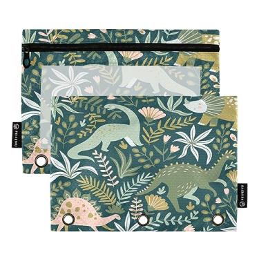 Imagem de GAIGEO Bolsa com zíper para buldogue francês para cães, bolsa com zíper, 2 unidades, bolsa de material escolar, Dinossauros e folhas tropicais, one sizex2