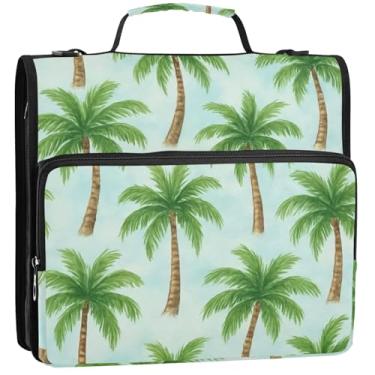 Imagem de Palmeiras tropicais, verde, 3 anéis, 3 argolas, organizador de fichários com zíper, bolsa escolar com alça de ombro, pasta de armazenamento com alça, 34,5 x 31,5 x 9 cm