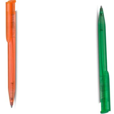 Imagem de Caneta Esferográfica Retrátil, Bambu, Escrita Azul, 25g, Natural com Detalhes, 14cm (Laranja e Verde)