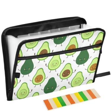 Imagem de ZZKKO Personagens de abacate de desenho animado, pasta de arquivo expansível com 13 bolsos com etiquetas adesivas pasta de arquivos sanfonada, organizador de documentos, tamanho carta A4, documentos
