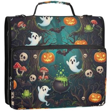 Imagem de Cute Ghosts Print 3 fichários anel D 3 1/2 polegada organizador de fichário com zíper bolsa de fichário ensino médio com alça bonito portfólio e estojo suporte de pasta de anel, 34,5 x 31,5 x 9 cm