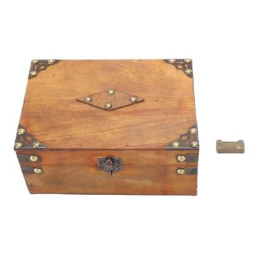 Imagem de AUNMAS Baú de Tesouro de Madeira Decorativo, Caixa de Armazenamento de Madeira Vintage Com Fechadura de Metal para Armazenamento, Coleção de Lembranças, Decoração de Presentes (Estilo 2)