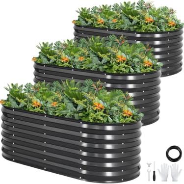 Imagem de Cama de jardim galvanizada elevada ao ar livre | Caixa de plantação de 43 cm de altura ao ar livre para plantas de raiz profunda | Kit de cama elevada de 3 peças para jardinagem com bolsa de