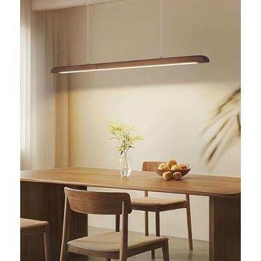 Imagem de Luminária pendente de LED para ilha de cozinha, lustre de LED em madeira, luminária de teto com intensidade ajustável e controle remoto, ideal para sala de jantar, escritório e sala de estar