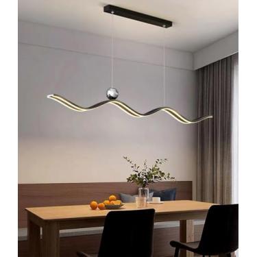 Imagem de Luminária pendente LED moderna para mesa de jantar, com intensidade regulável, design linear e altura ajustável, ideal para cozinha, sala de jantar e escritório (preta).