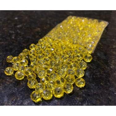 Imagem de 200 Miçangas de Cristal 8mm para Artesanato Bijuterias e Confecção de Guias – Contas de Vidro Facetadas (Amarelo transparente)