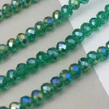 Imagem de Kit 10 Fios de Cristal 6mm Flat Facetado Vidro – 85 a 90 Contas por Fio 64 Cores para Bijuterias e Artesanato (Verde Militar Boreal | 253 AB)