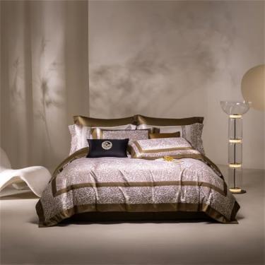 Imagem de Conjunto de cama vintage em algodão egípcio jacquard macio e sedoso, com capa de edredom, lençol de baixo, lençol de baixo e fronha. Estilo 6. Lençol de baixo com 1,5 m de largura.